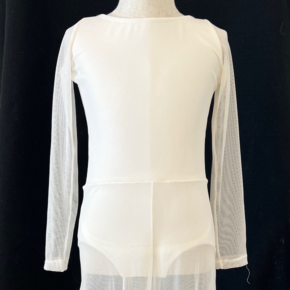Dance Costume - CH LG Cream/Ivory Leotard with long mesh pants and sleeves